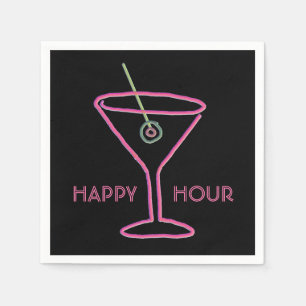Retro Neon Martini Happy Hour Napkins Serviette
