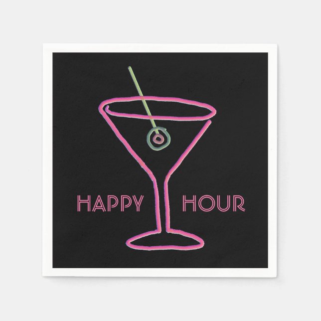 Retro Neon Martini Happy Hour Napkins Serviette (Vorderseite)