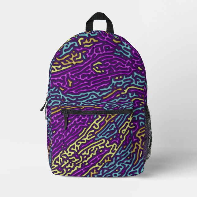 Retro Neon Maze Pattern - Arcade Ästhetik Bedruckter Rucksack (Vorderseite)