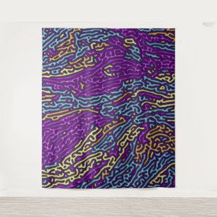 Retro Neon Maze Pattern - Arcade Ästhetik Wandteppich