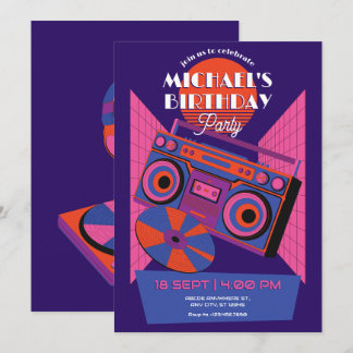 Retro Neon Music Electro Geburtstag Einladung
