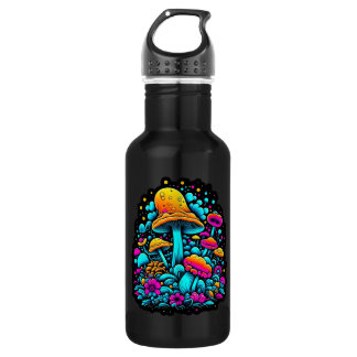 Retro-Neon-Pilze und Blume Edelstahlflasche