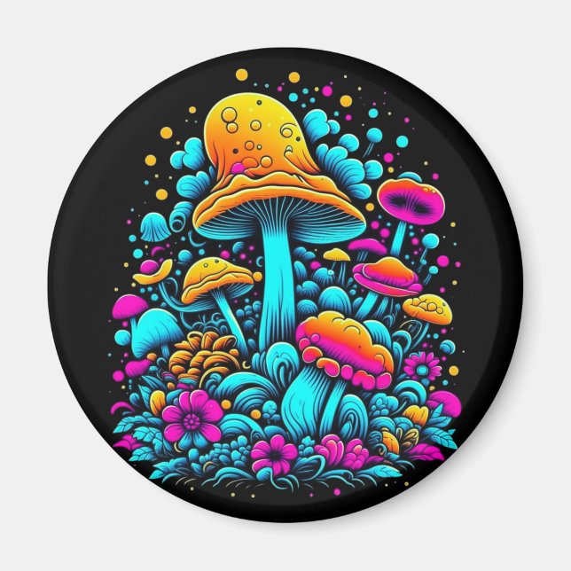 Retro Neon Pilze und Blume Kunst und Kultur Magnet (Vorne)