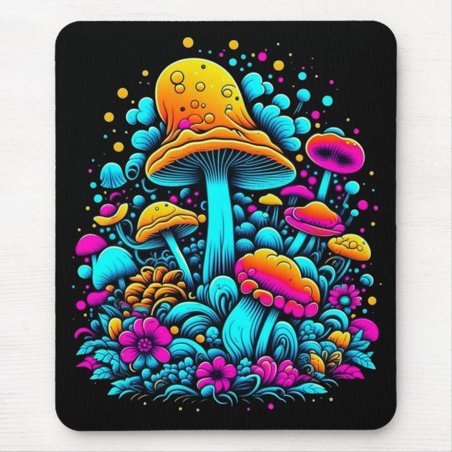 Retro Neon Pilze und Blume Kunst und Kultur Mousepad (Vorne)