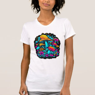 Retro-Neon-Pilze und Blume T-Shirt