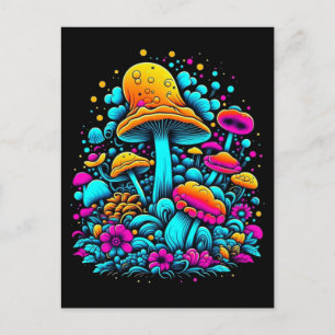 Retro-Neon-Pilze und -Blumen Postkarte