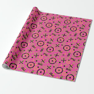 Retro Neon Pink Doodle Muster der 80er/90er Jahre Geschenkpapier