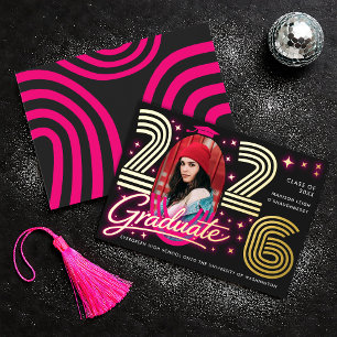 Retro-Neon-Pink-Foto-Absolventenfolien-Ankündigung Folieneinladung