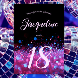 Retro Neon Pink Glitzer Glow Script 18. Geburtstag Einladung