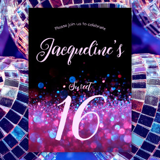 Retro Neon Pink Glitzer Script Sweet 16 Geburtstag Einladung