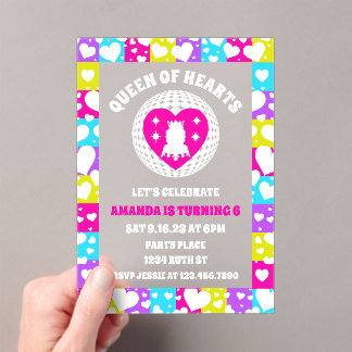 Retro Neon Queen of Hearts Geburtstag Acryleinladungen