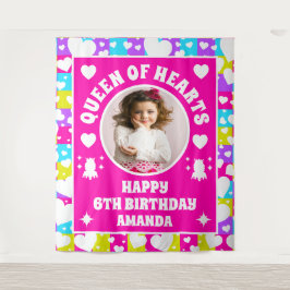 Retro Neon Queen of Hearts Geburtstag Foto Banner Wandteppich