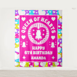 Retro Neon Queen of Hearts Geburtstagsparty Banner Wandteppich