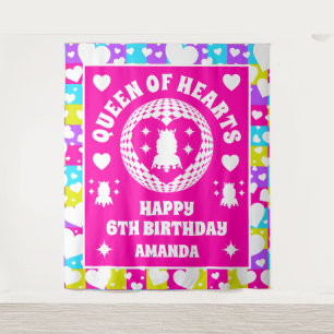 Retro Neon Queen of Hearts Geburtstagsparty Banner Wandteppich