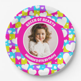 Retro Neon Queen of Hearts Geburtstagsparty Foto Pappteller