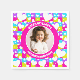 Retro Neon Queen of Hearts Geburtstagsparty Foto Serviette