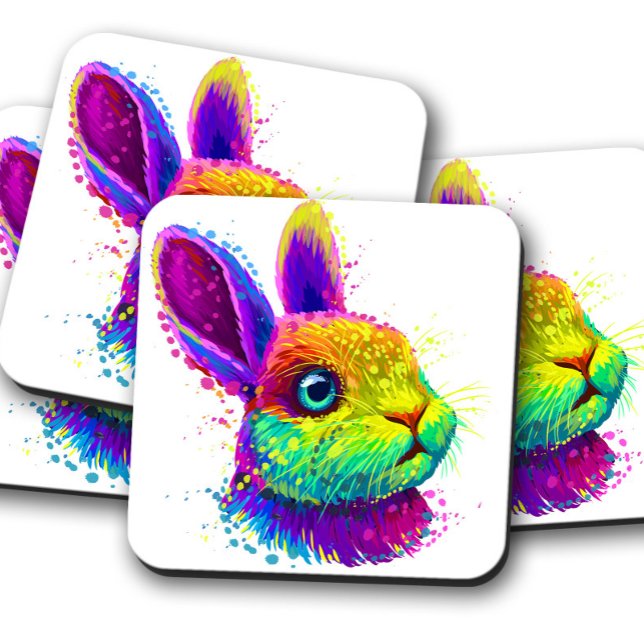 Retro Neon Rabbit Animal | Kaninchen-Untersetzer-S Getränkeuntersetzer (Von Creator hochgeladen)
