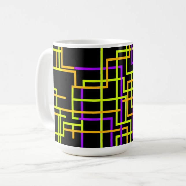 Retro-Neon-Raster Kaffeetasse (Vorderseite Links)
