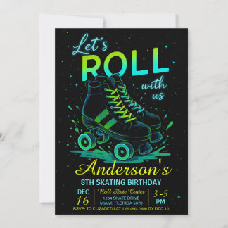 Retro-Neon-Rollschuh-Geburtstagsfeier Einladung
