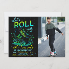 Retro-Neon-Rollschuh-Geburtstagsfoto Einladung