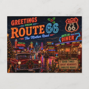Retro-Neon-Route-66-Weihnachtsgrüße Postkarte