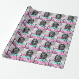 Retro-Neon-Schild mit Schwarz-Weiß-Foto Sweet 16 Geschenkpapier