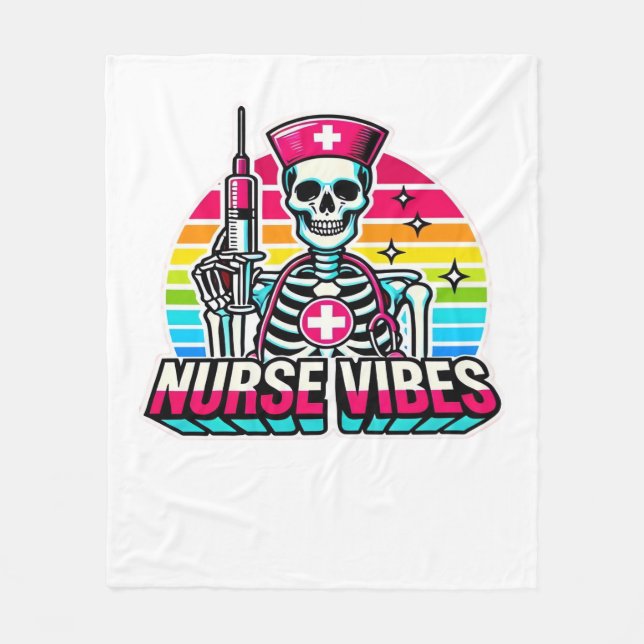 Retro Neon Skeleton Nurse - Funny Spooky Medical D Fleecedecke (Vorderseite)