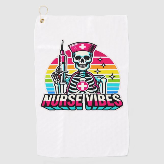 Retro Neon Skeleton Nurse - Funny Spooky Medical D Golfhandtuch (Vorderseite)