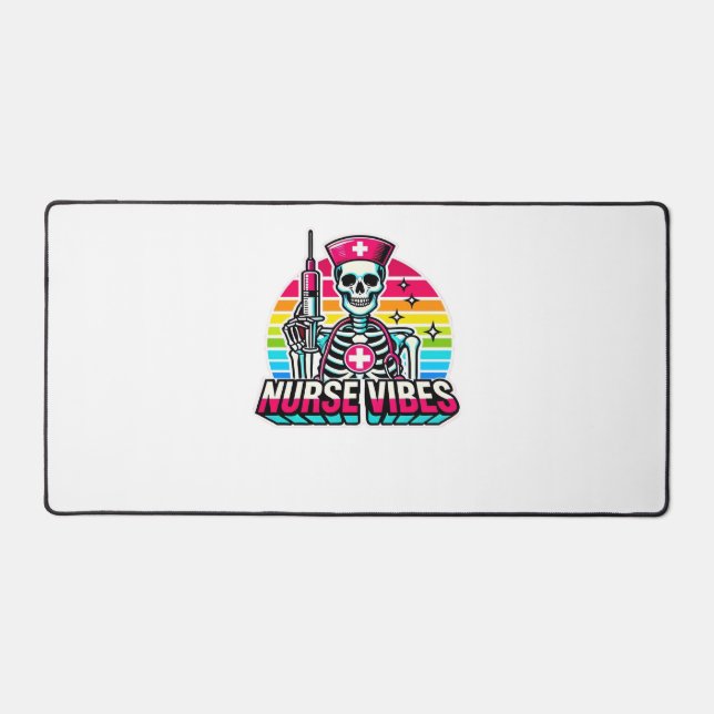Retro Neon Skeleton Nurse - Funny Spooky Medical D Schreibtischunterlage (Vorderseite)
