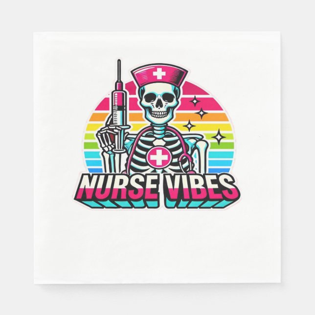 Retro Neon Skeleton Nurse - Funny Spooky Medical D Serviette (Vorderseite)