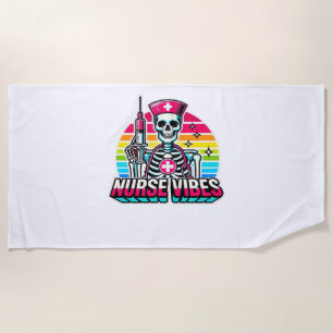 Retro Neon Skeleton Nurse - Funny Spooky Medical D Strandtuch