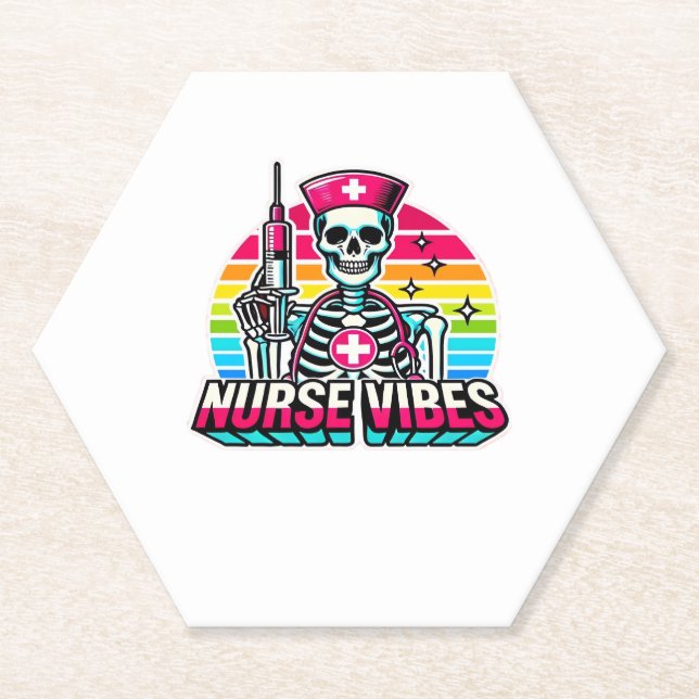 Retro Neon Skeleton Nurse � Funny Spooky Medical D Untersetzer (Vorderseite)