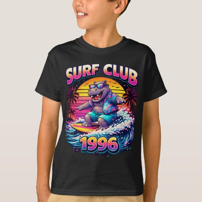 Retro Neon Surf Hippo Shirt – Surf Club 1996 Vapor (Vorderseite)