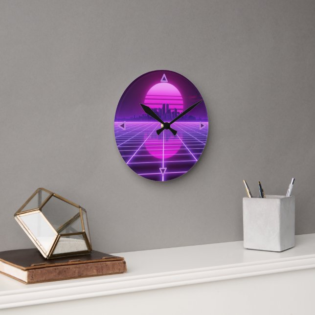 Retro Neon Synthwave Infinity Gitter Wanduhr - Cy (Büro)