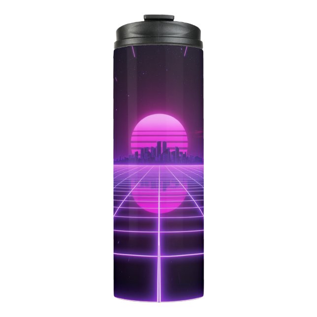 Retro-Neon-Synthwave-Unendlichkeit-Gitter-Thermal- Thermosbecher (Vorderseite)
