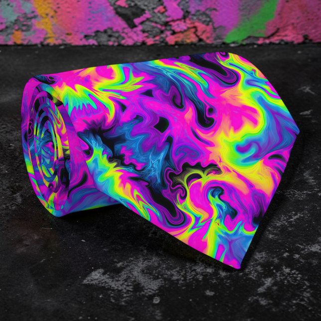 Retro Neon Tie-Dye Custom Necktie Krawatte (Von Creator hochgeladen)