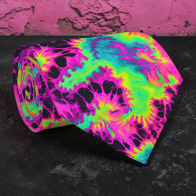 Retro Neon Tie-Dye Custom Necktie Krawatte (Von Creator hochgeladen)