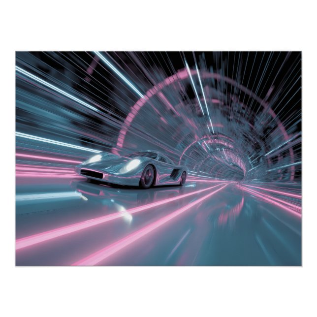 Retro Neon Tunnel Speed Car Art Poster (Vorderseite)