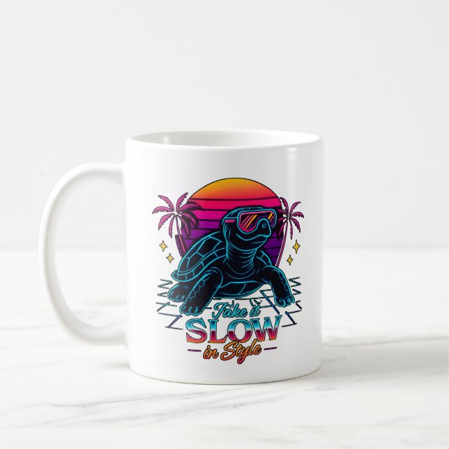Retro Neon Turtle Vaporwave Art Kaffeetasse (Links)