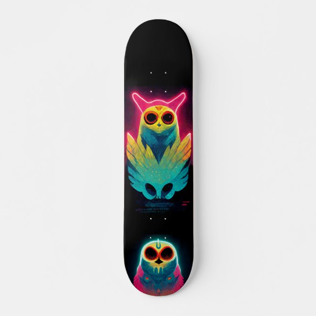 Retro Neon Vaporwave Owls Board Skateboard (Vorne)