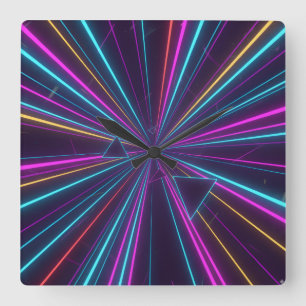 Retro Neon Wall Clock - 80er Futuristic Design Quadratische Wanduhr