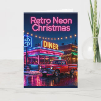Retro-Neon-Weihnachtsdiner | Vertikale Feiertagsgr Karte