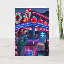Retro-Neon-Weihnachtsdiner | Vertikaler Feiertag Karte