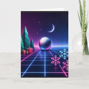 Retro-Neon-Weihnachtsgitter-Feiertagskarte Karte