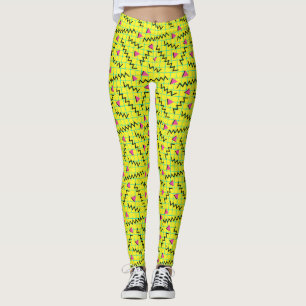 Retro Neon Yellow Doddle Pattern der 80er/90er Jah Leggings
