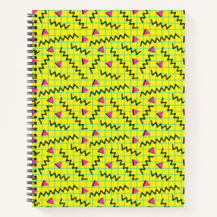Retro-Neongelbes Doodle-Muster der 80er/90er Jahre Notizbuch