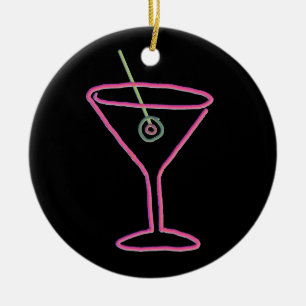 Retro Neonglückliche Stunden-Verzierung martinis Keramikornament
