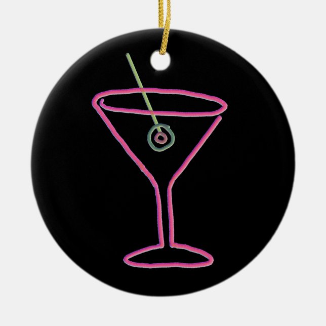 Retro Neonglückliche Stunden-Verzierung martinis Keramikornament (Vorne)
