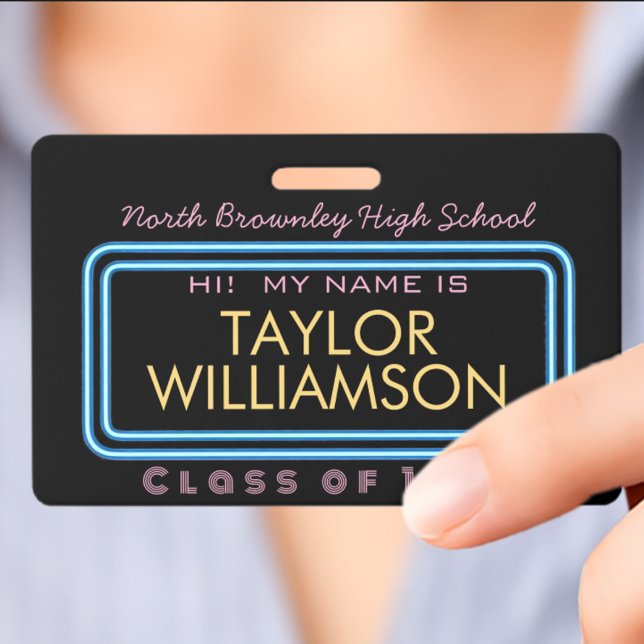 Retro-Neonlicht-Klassentreffen-Name  Ausweis (Retro neon frame class reunion name badge
)