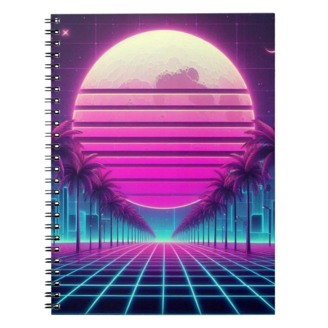Retro, Neonmoon/Palmen im 80er Notizblock (Vorderseite)